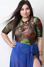 Tropical Floral Mesh Crew Neck Bodysuit