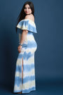 Tie Dye Ruffle Bardot Side Slit Maxi Dress