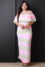 Tie Dye Ruffle Bardot Side Slit Maxi Dress