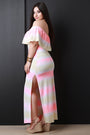 Tie Dye Ruffle Bardot Side Slit Maxi Dress