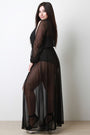 Surplice Cutout Long Sleeve Mesh Maxi Dress