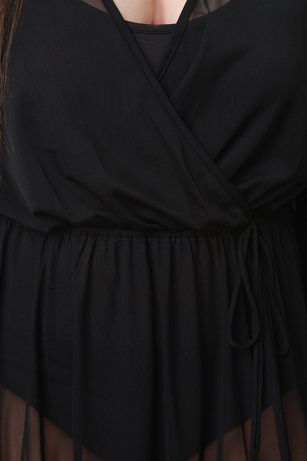 Surplice Cutout Long Sleeve Mesh Maxi Dress