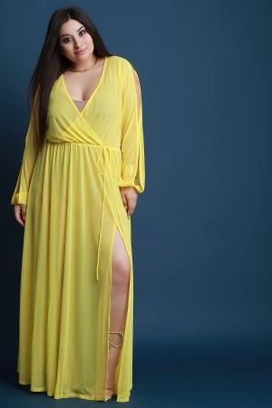 Surplice Cutout Long Sleeve Mesh Maxi Dress