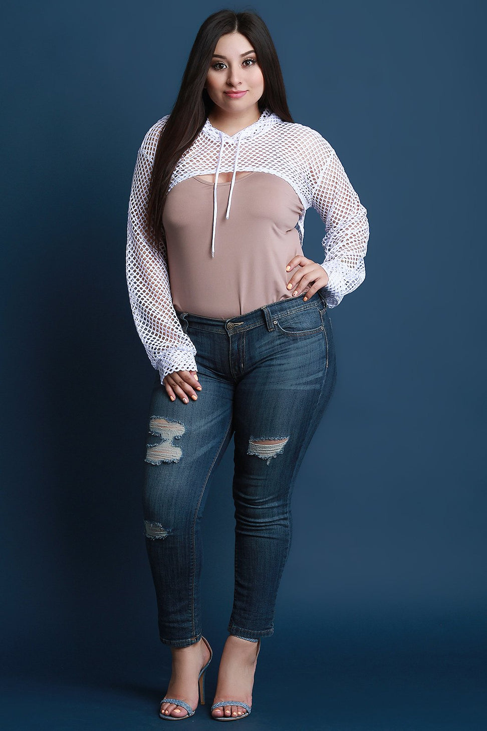 Front Cutout Fishnet Mesh Hooded Crop Top - NoveltyOne