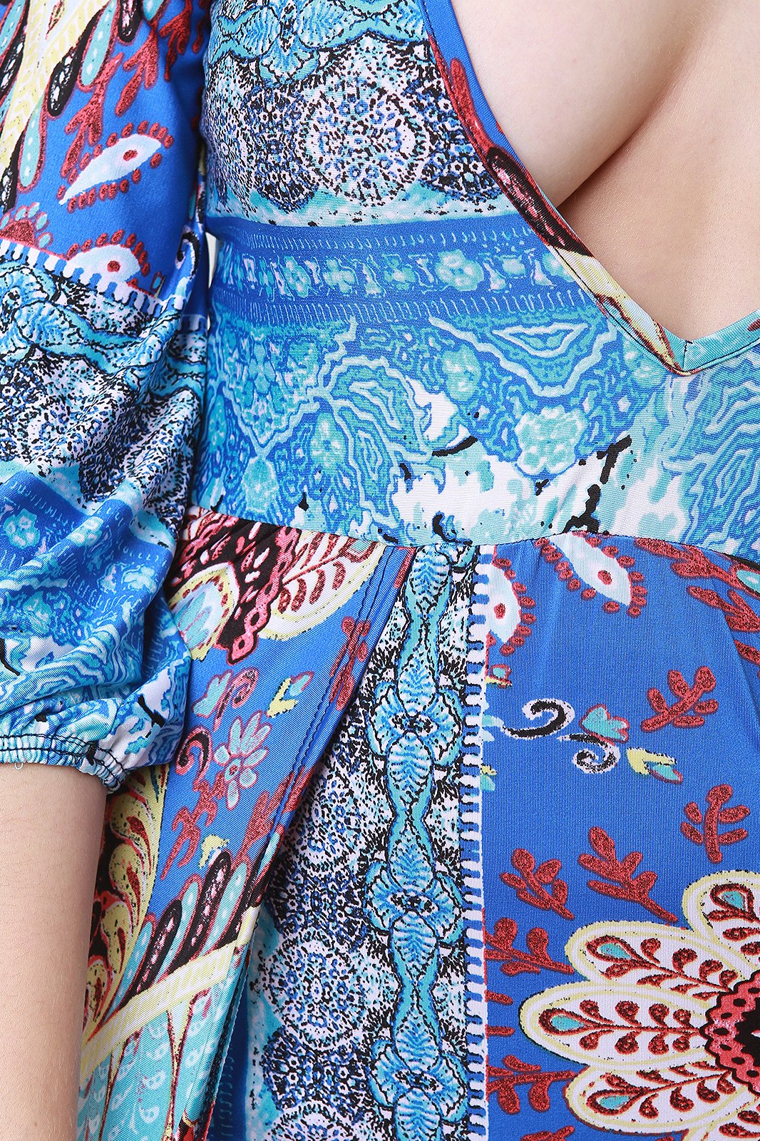 Mixed Prints Plunging Neck Open Front Bodysuit Maxi Dress - NoveltyOne