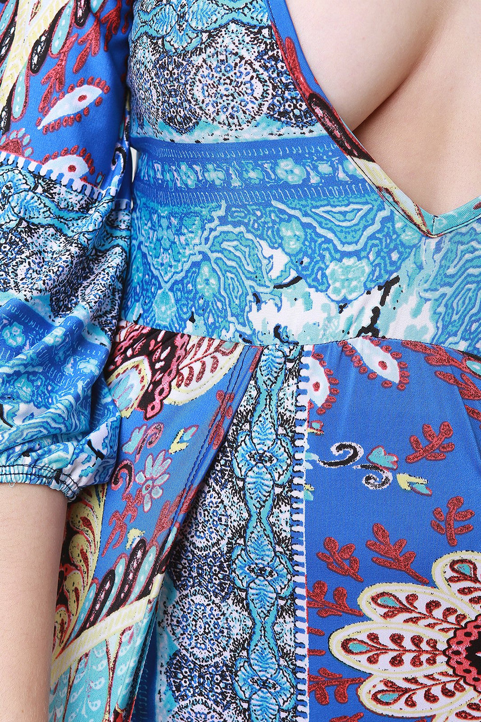 Mixed Prints Plunging Neck Open Front Bodysuit Maxi Dress - NoveltyOne