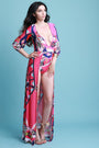 Tribal Print Plunging Neck Open Front Bodysuit Maxi Dress