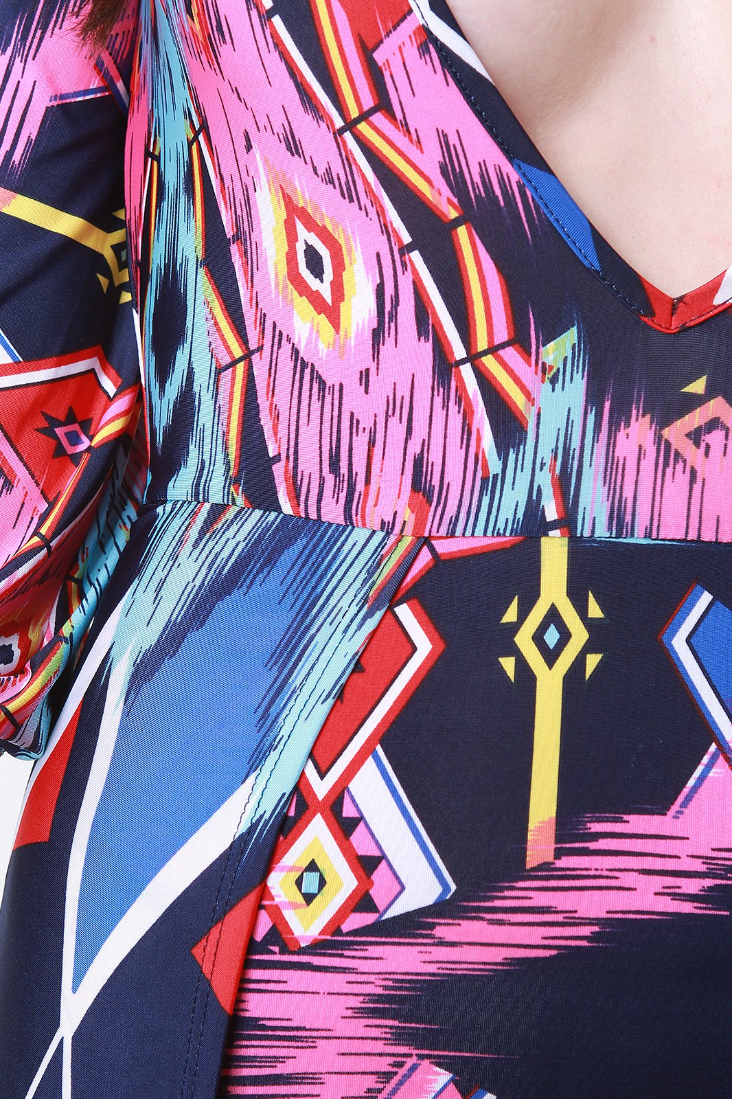 Tribal Print Plunging Neck Open Front Bodysuit Maxi Dress