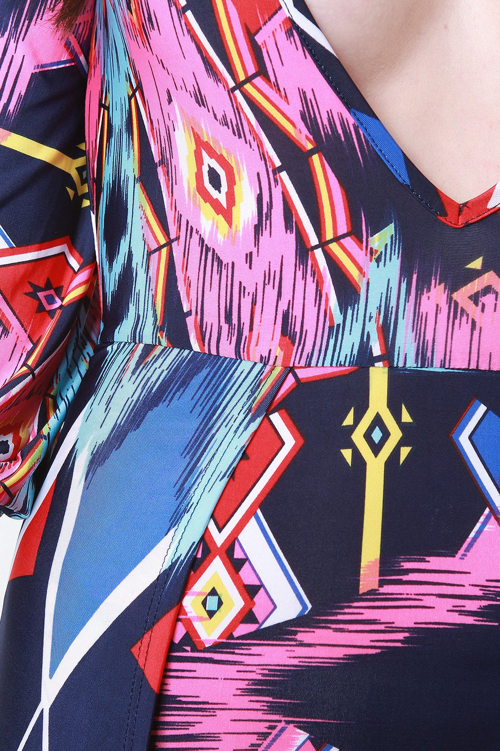 Tribal Print Plunging Neck Open Front Bodysuit Maxi Dress