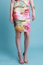 Tropical Floral High Waisted Midi Skirt