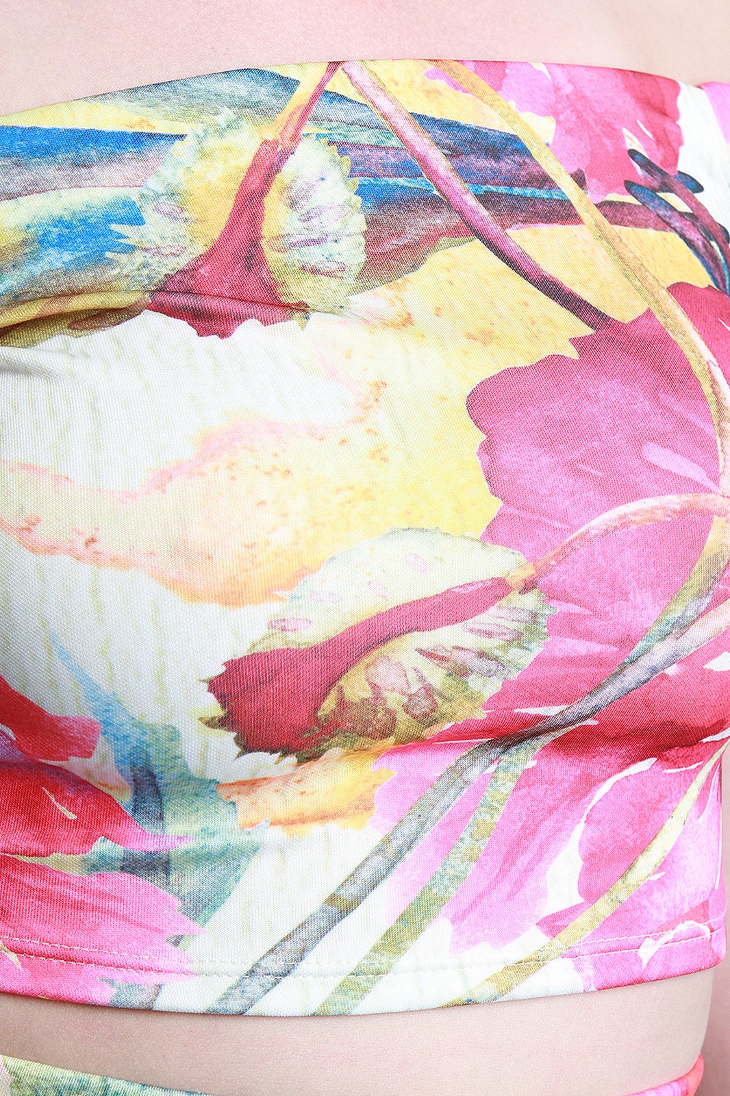 Tropical Floral Bardot Short Sleeve Crop Top