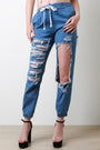 Distressed Chambray Mid Rise Jogger Pants - NoveltyOne