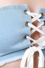 Frayed Denim Lace-Up Tube Crop Top - NoveltyOne