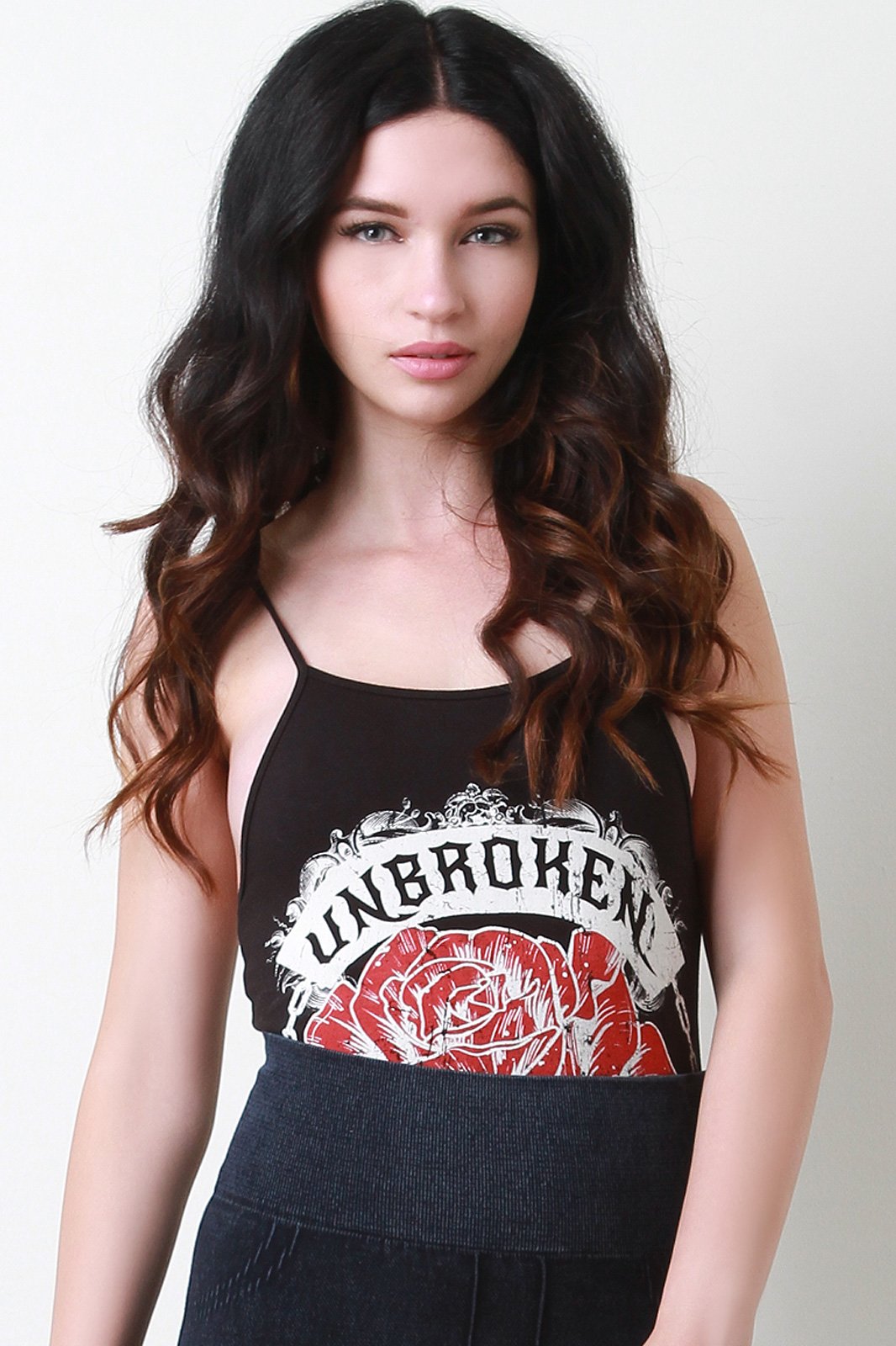 Unbroken Heart Graphic Print Spaghetti Strap Bodysuit