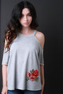 Cold Shoulder Floral Embroidered Patch Top