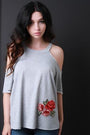 Cold Shoulder Floral Embroidered Patch Top