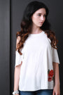 Cold Shoulder Floral Embroidered Patch Top