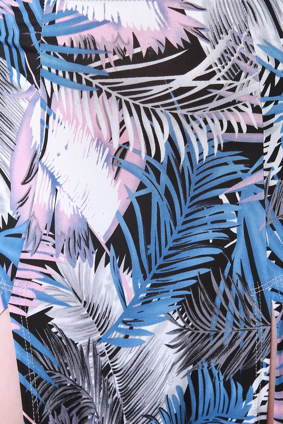 Tropical Palm Leaf Open Midriff Double Slit Maxi Dress