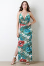 Floral Draped Halter Double Slit Maxi Dress - NoveltyOne