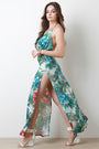 Floral Draped Halter Double Slit Maxi Dress - NoveltyOne