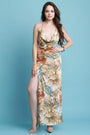 Floral Draped Halter Double Slit Maxi Dress - NoveltyOne