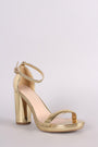 Delicious Metallic Patent Ankle Strap Open Toe Cylindrical-Heel
