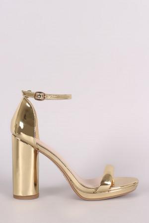 Delicious Metallic Patent Ankle Strap Open Toe Cylindrical-Heel