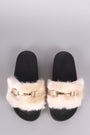 Soda Horsebit Ornament Faux Fur Slide Sandal