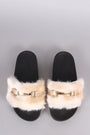 Soda Horsebit Ornament Faux Fur Slide Sandal