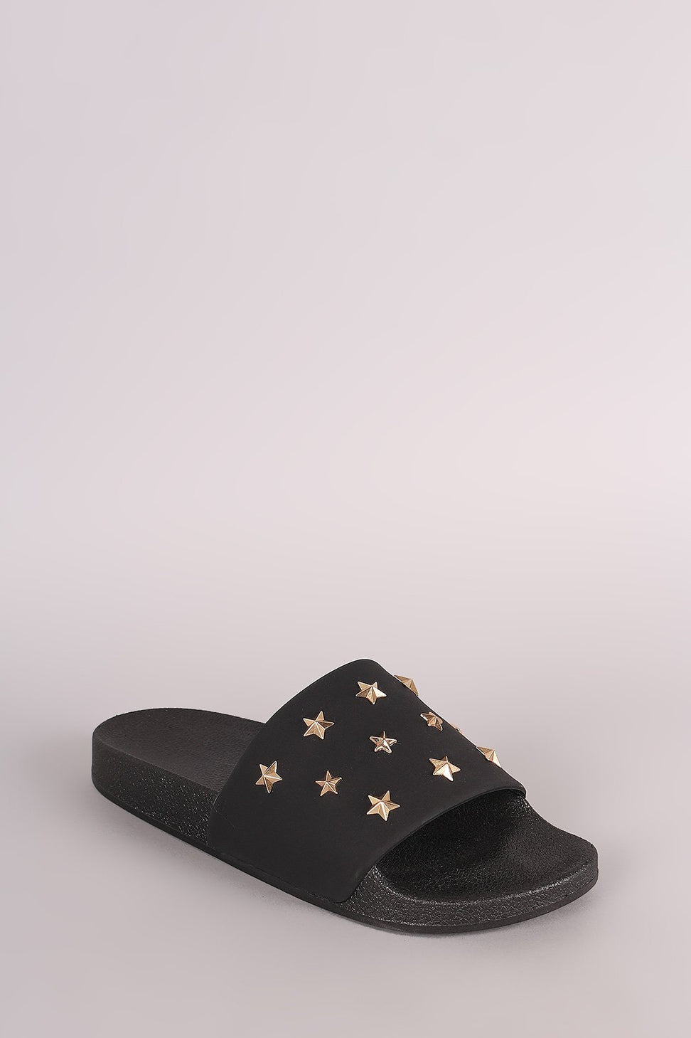 Qupid Nubuck Stars Accent Open Toe Slide Sandal