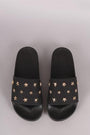 Qupid Nubuck Stars Accent Open Toe Slide Sandal