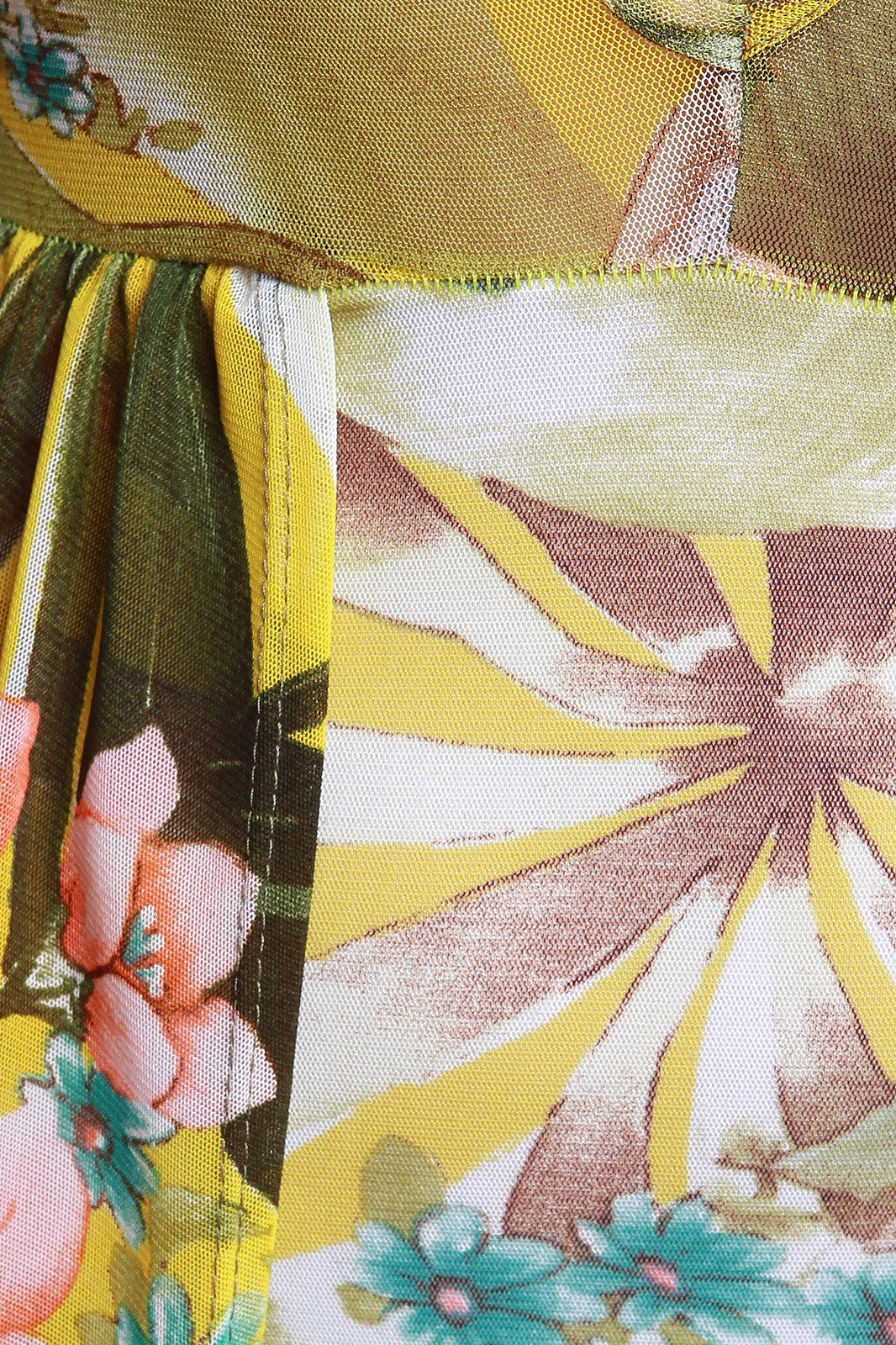 Floral Mesh Deep Plunge Bodysuit Maxi Dress