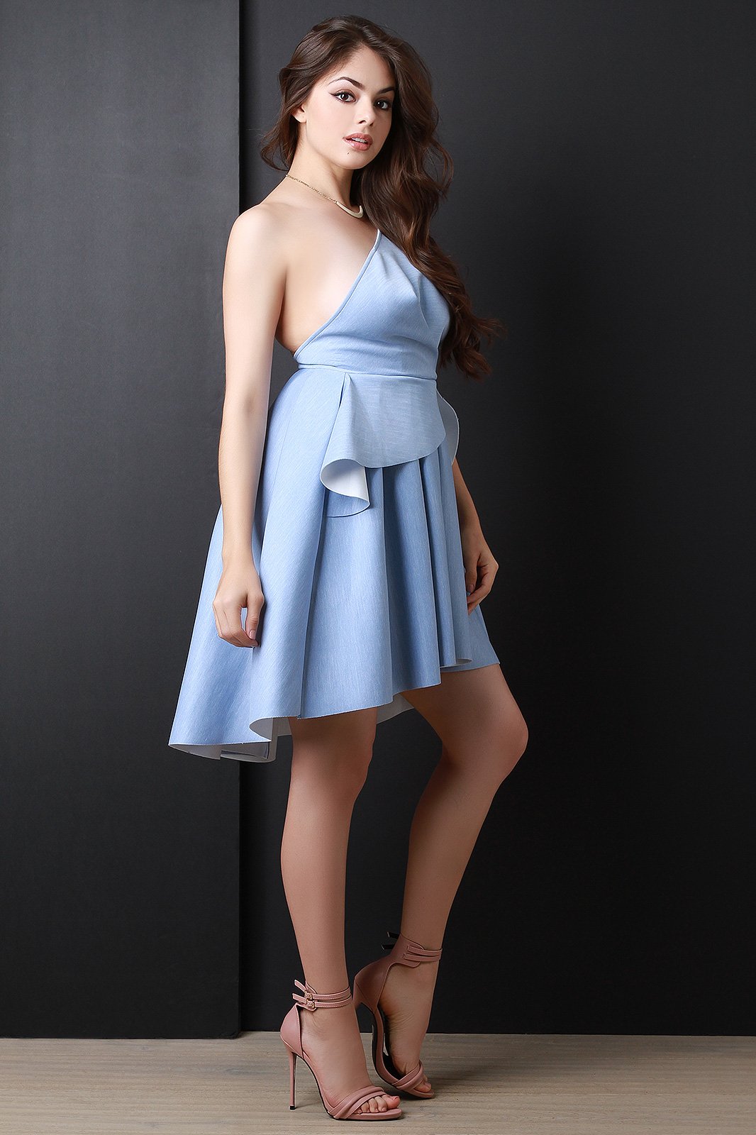 One Shoulder Drape Skater Dress