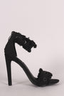 Grommets Embellished Ankle Strap Frayed Denim Stiletto Heel