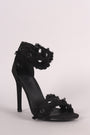 Grommets Embellished Ankle Strap Frayed Denim Stiletto Heel