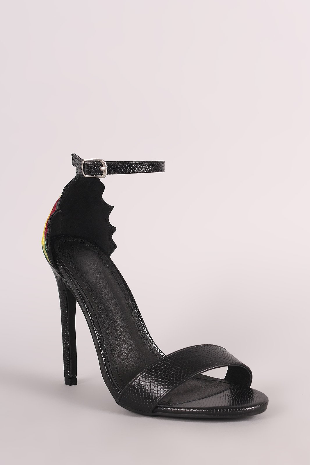 Snakeskin Ankle Strap Embroidery Stiletto Heel