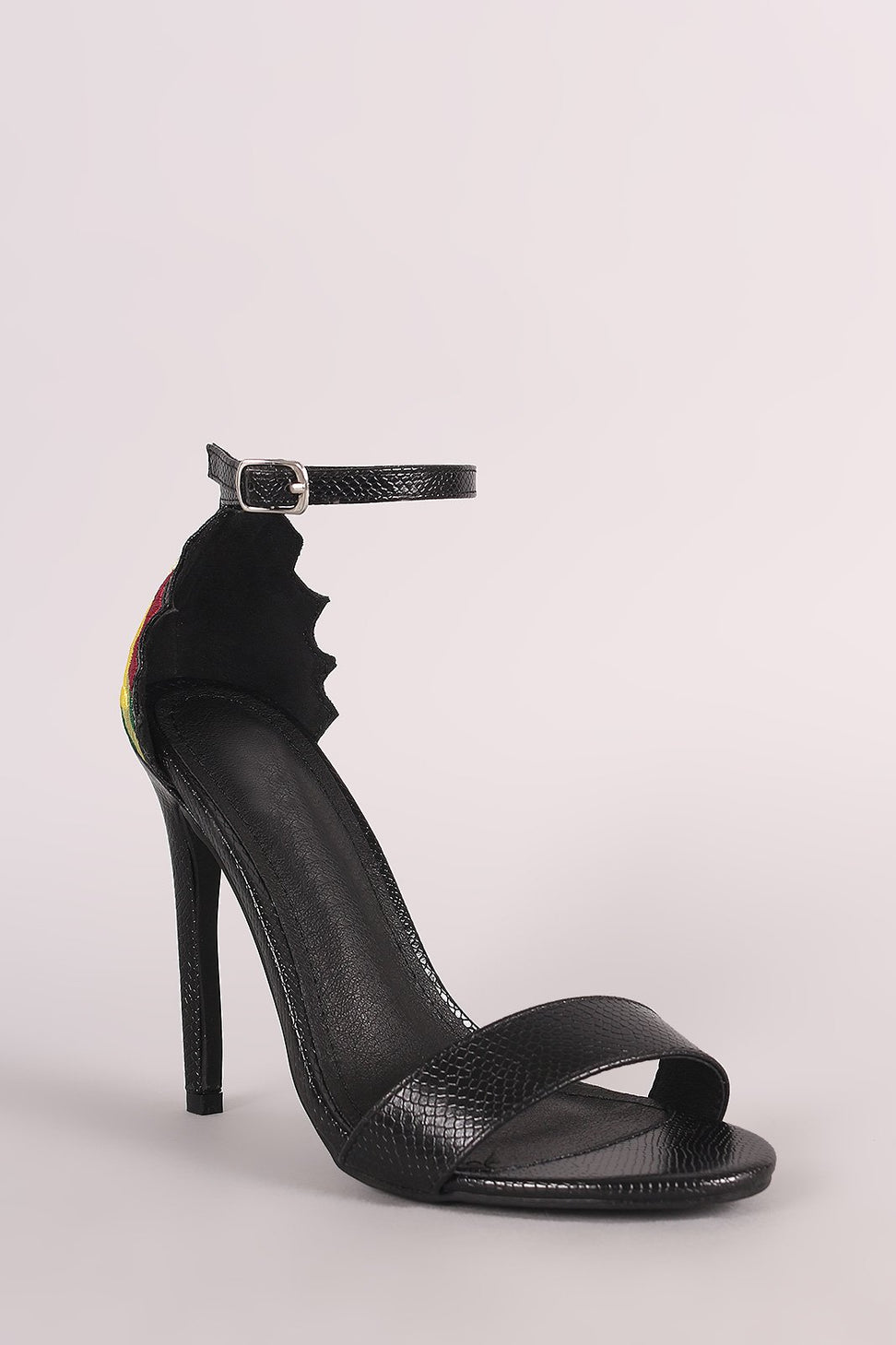 Snakeskin Ankle Strap Embroidery Stiletto Heel