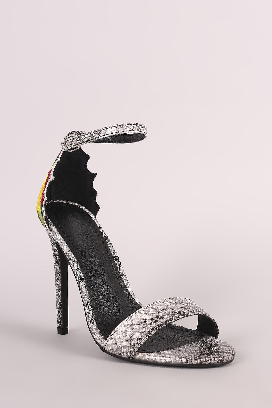Snakeskin Ankle Strap Embroidery Stiletto Heel