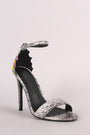 Snakeskin Ankle Strap Embroidery Stiletto Heel