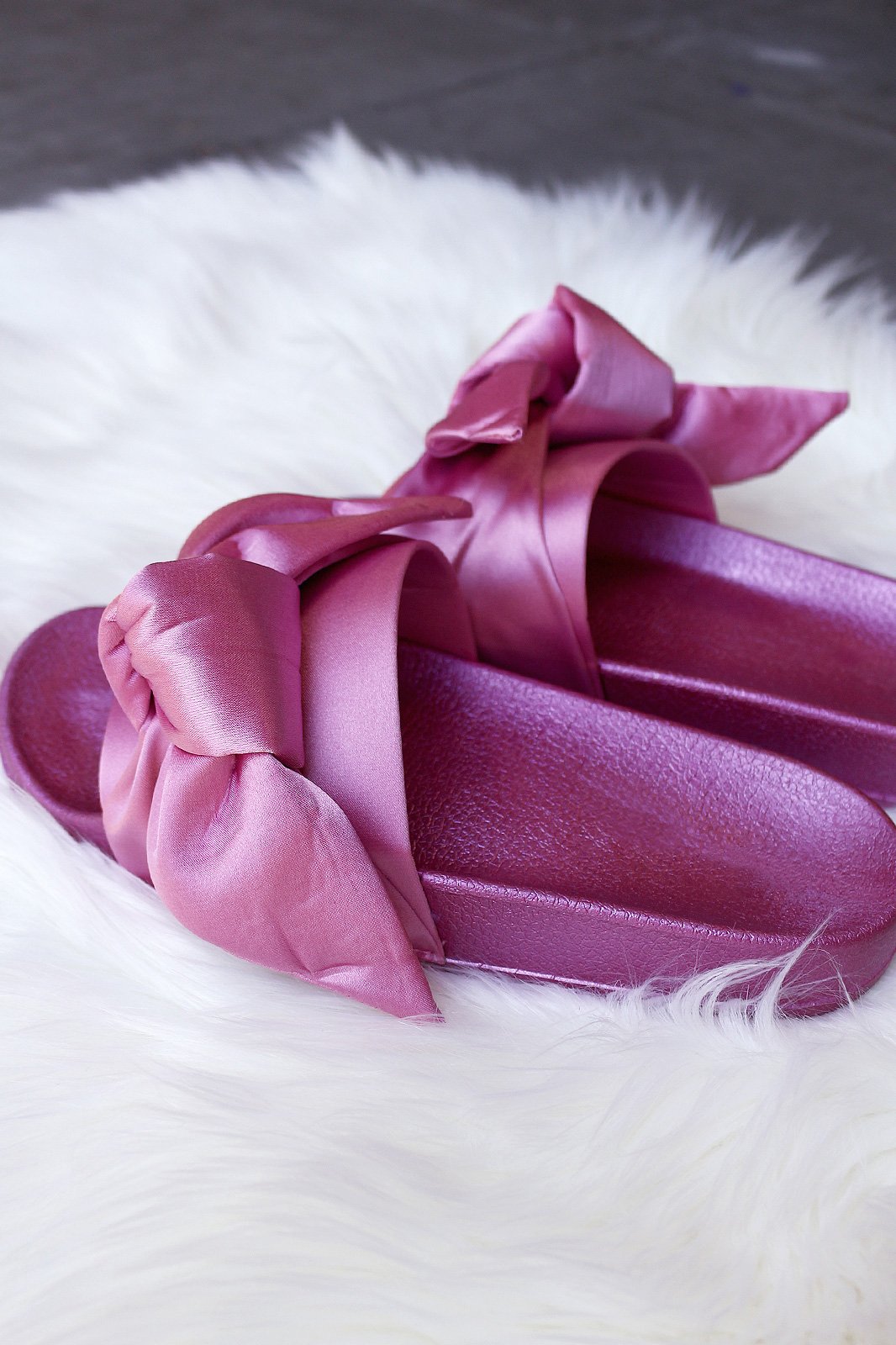 Oversized Satin Bow Open Toe Slide Sandal