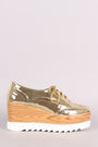 Perforated Patent Lug Sole Lace Up Oxford Platform Wedge