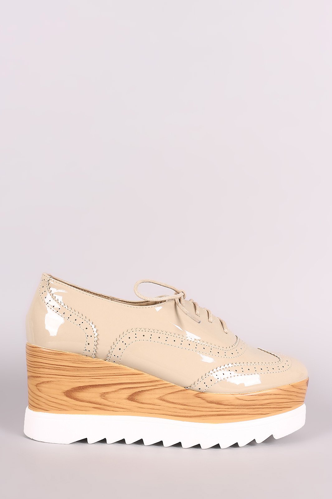Perforated Patent Lug Sole Lace Up Oxford Platform Wedge