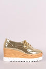 Perforated Patent Lug Sole Lace Up Oxford Platform Wedge