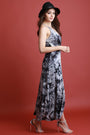 Tie Dye Open Front Crisscross Back Bodysuit Maxi Dress