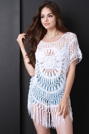Loose Crochet Knit Fringe Cover Up Top - NoveltyOne