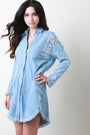 Distressed Denim Button Up Frayed Shirt Dress - NoveltyOne