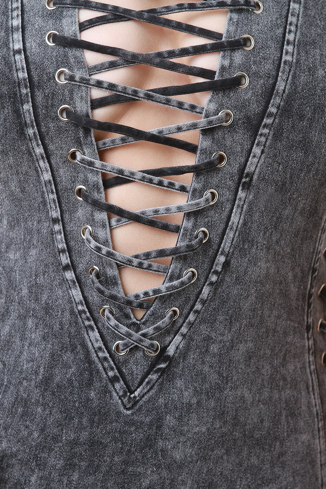 Sleeveless Mineral Wash Corset Lace-Up Midi Dress