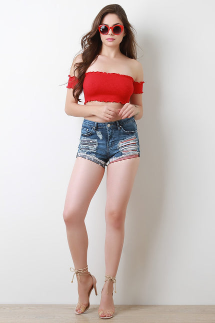 Stars And Stripes Distress Denim Shorts