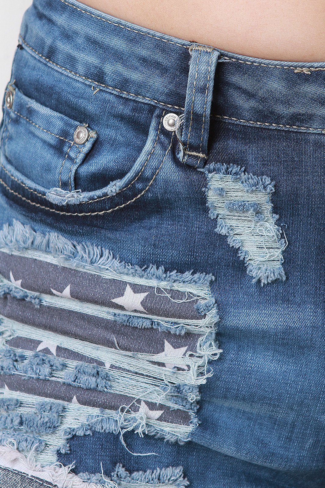 Stars And Stripes Distress Denim Shorts