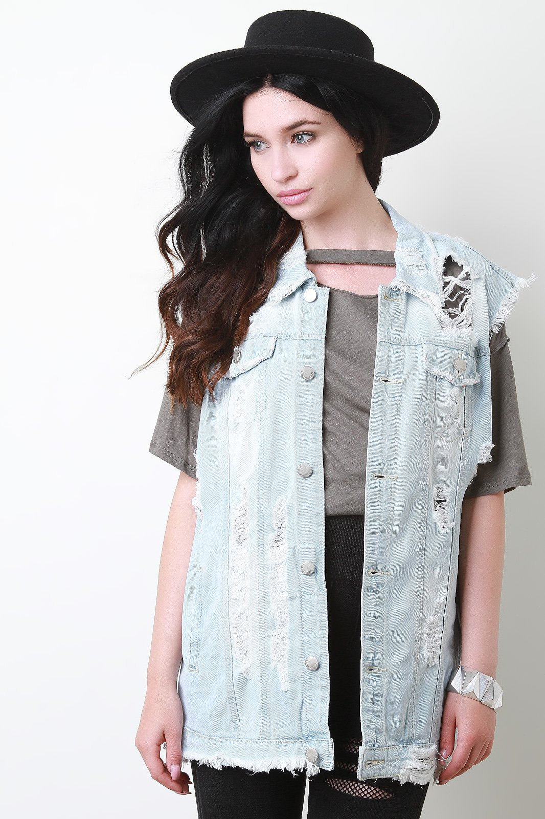 Distressed Boyfriend Denim Vest - NoveltyOne